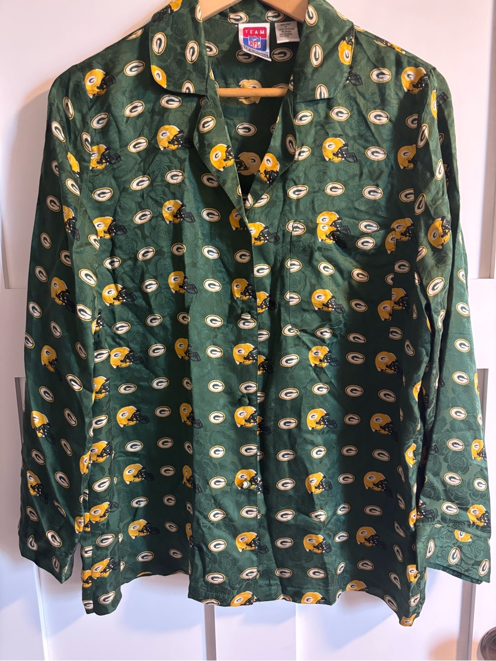 Green Bay Packers NFL Green & Yellow Patterned Button-Up Silk Shirt